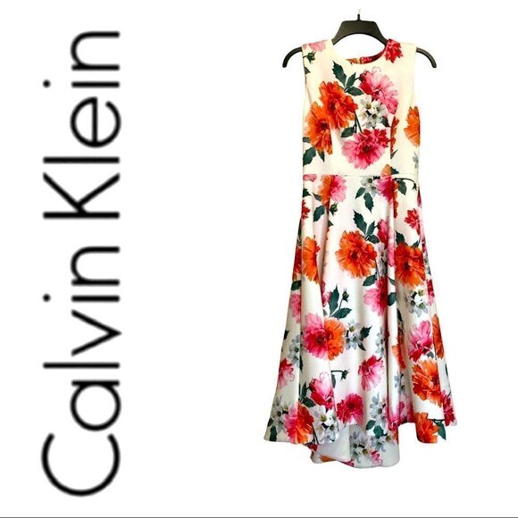 Calvin Klein Floral Print High-low Sleeveless Midi Dress Size 4 - Picture 2 of 7